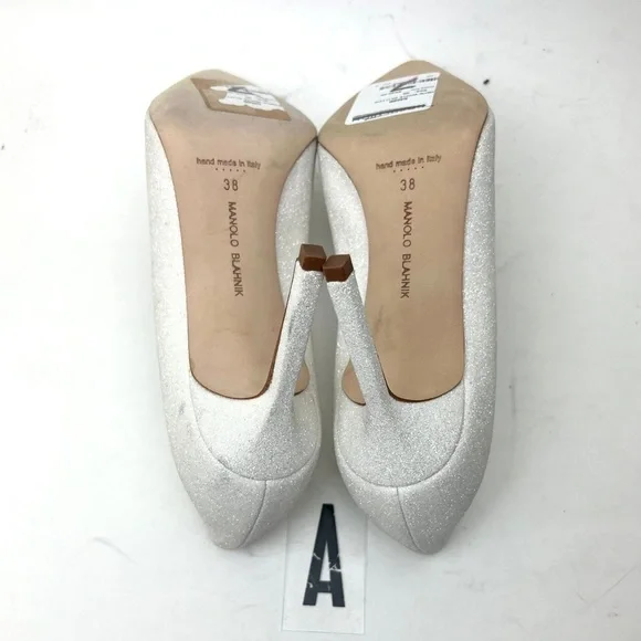 MANOLO BLAHNIK White glitter BB pumps sz 8 - Picture 11 of 14